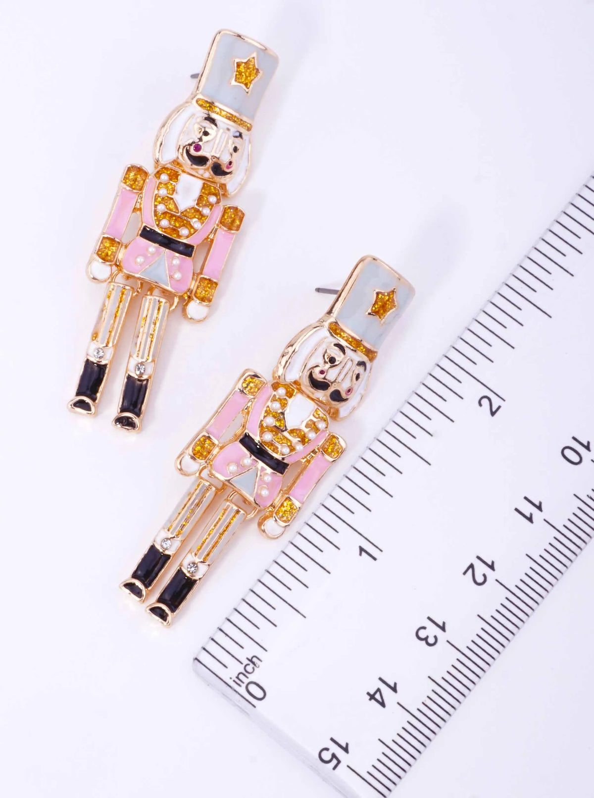 Enameled Nutcracker Pearl Rhinestone Post Drop Ear