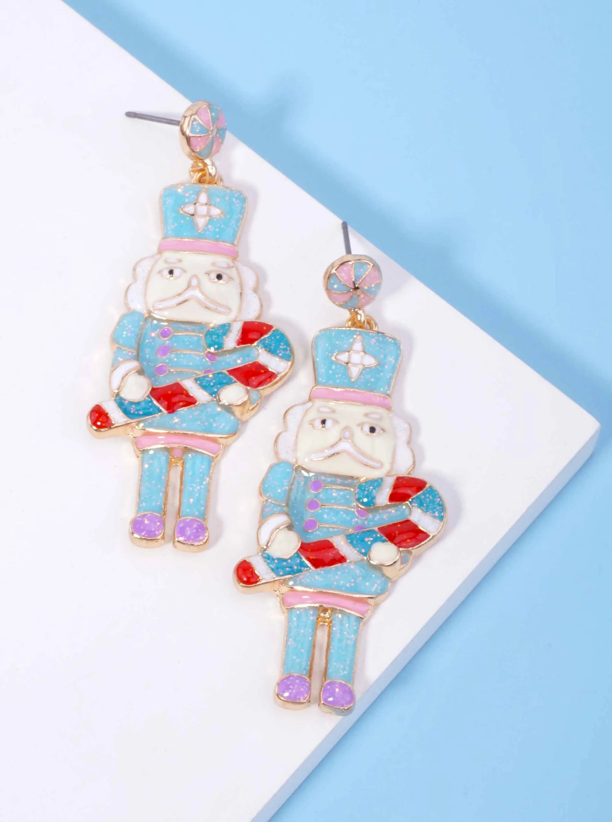 Enameled Nutcracker Post Back Drop Earrings
