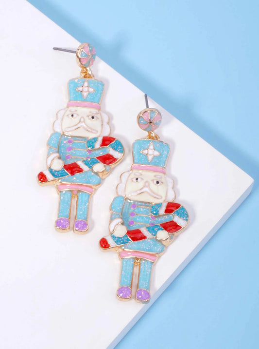 Enameled Nutcracker Post Back Drop Earrings