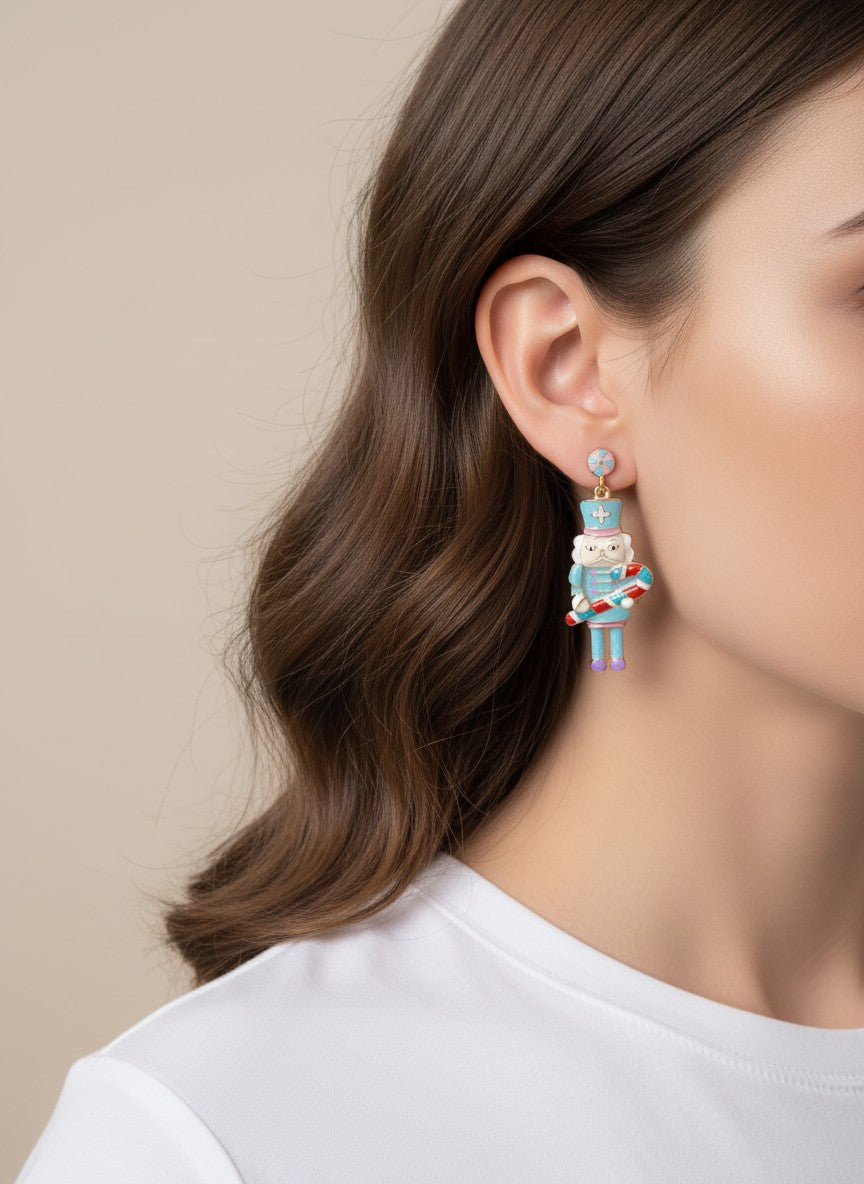 Enameled Nutcracker Post Back Drop Earrings