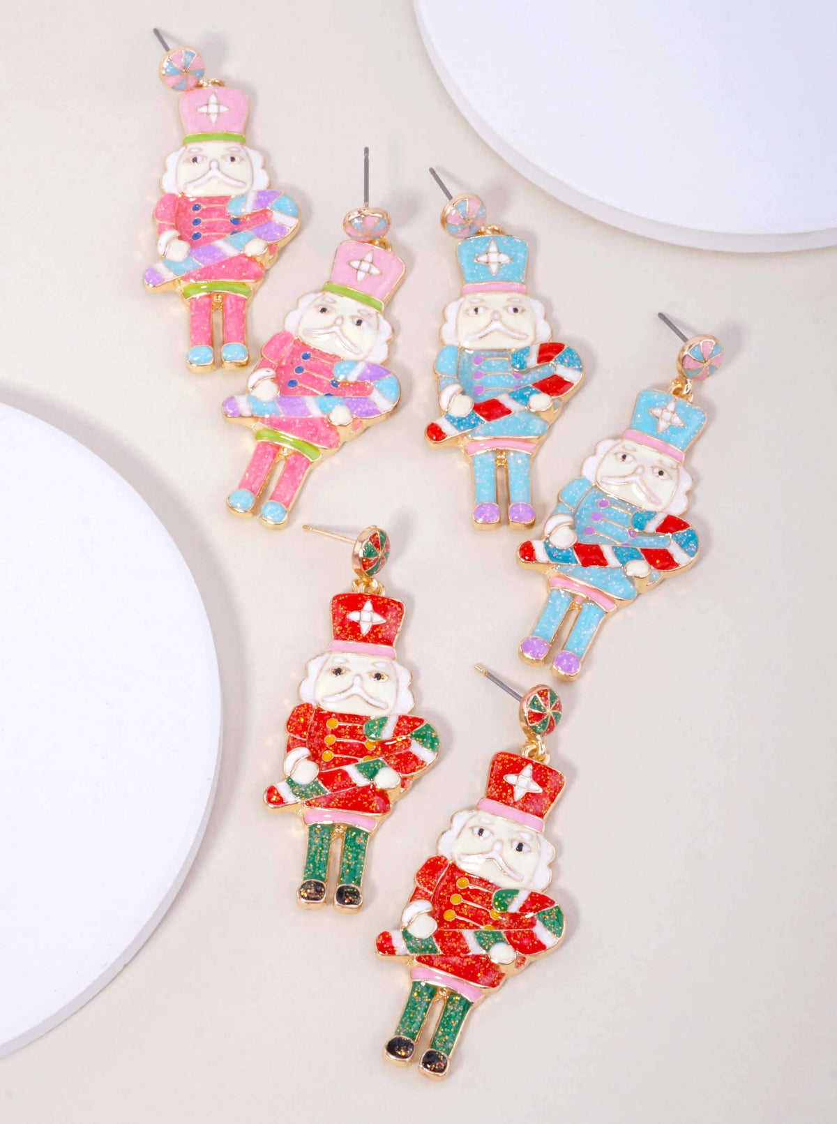 Enameled Nutcracker Post Back Drop Earrings