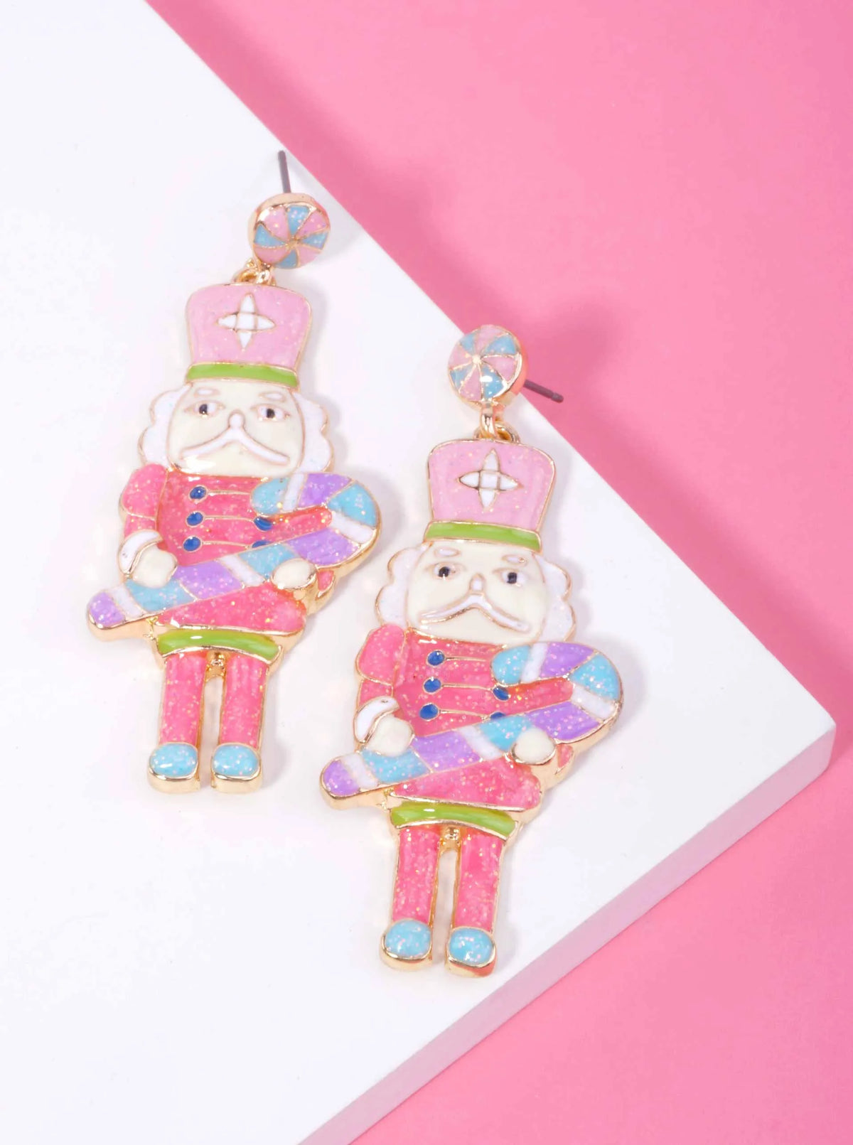Enameled Nutcracker Post Back Drop Earrings
