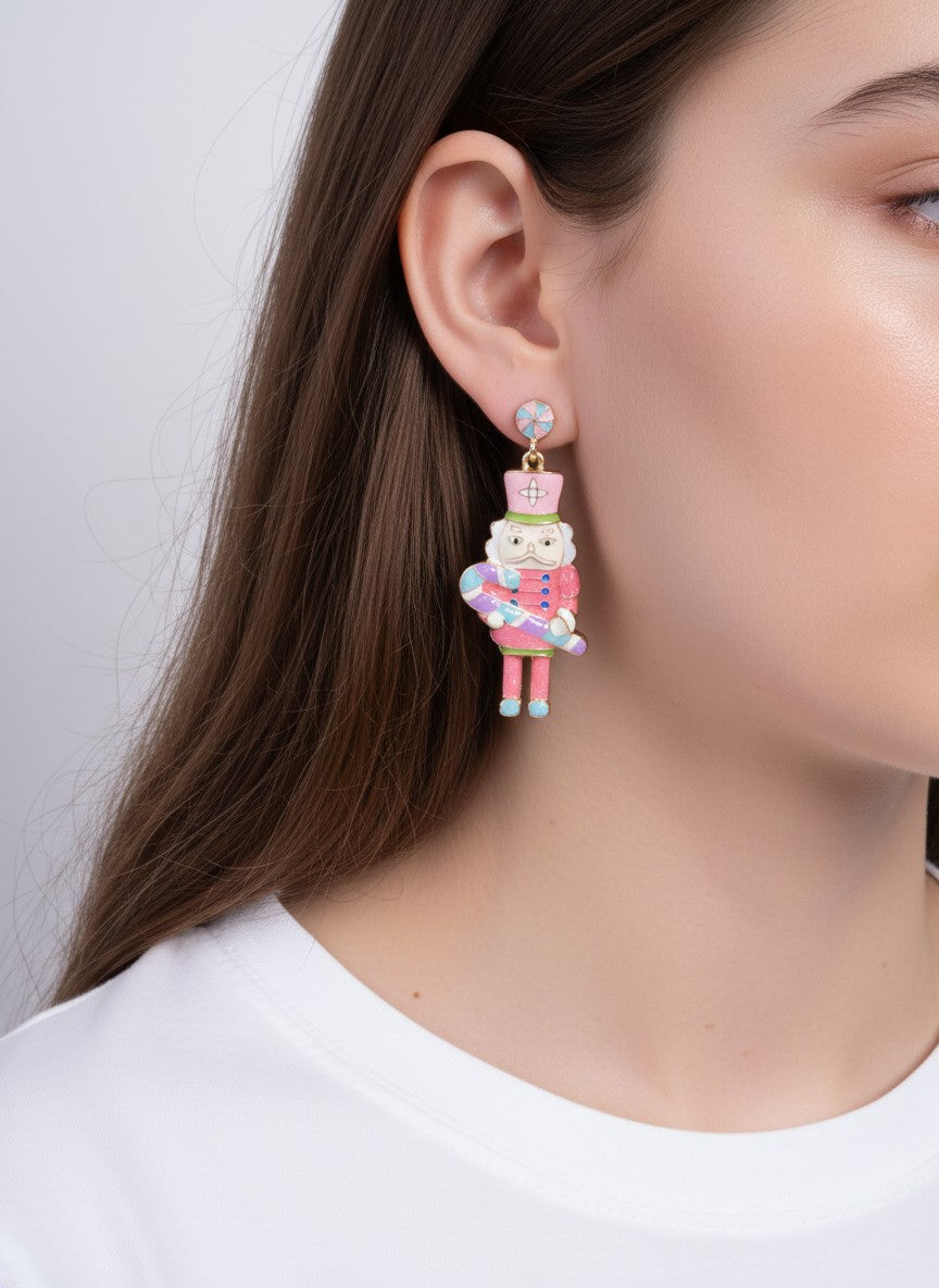 Enameled Nutcracker Post Back Drop Earrings