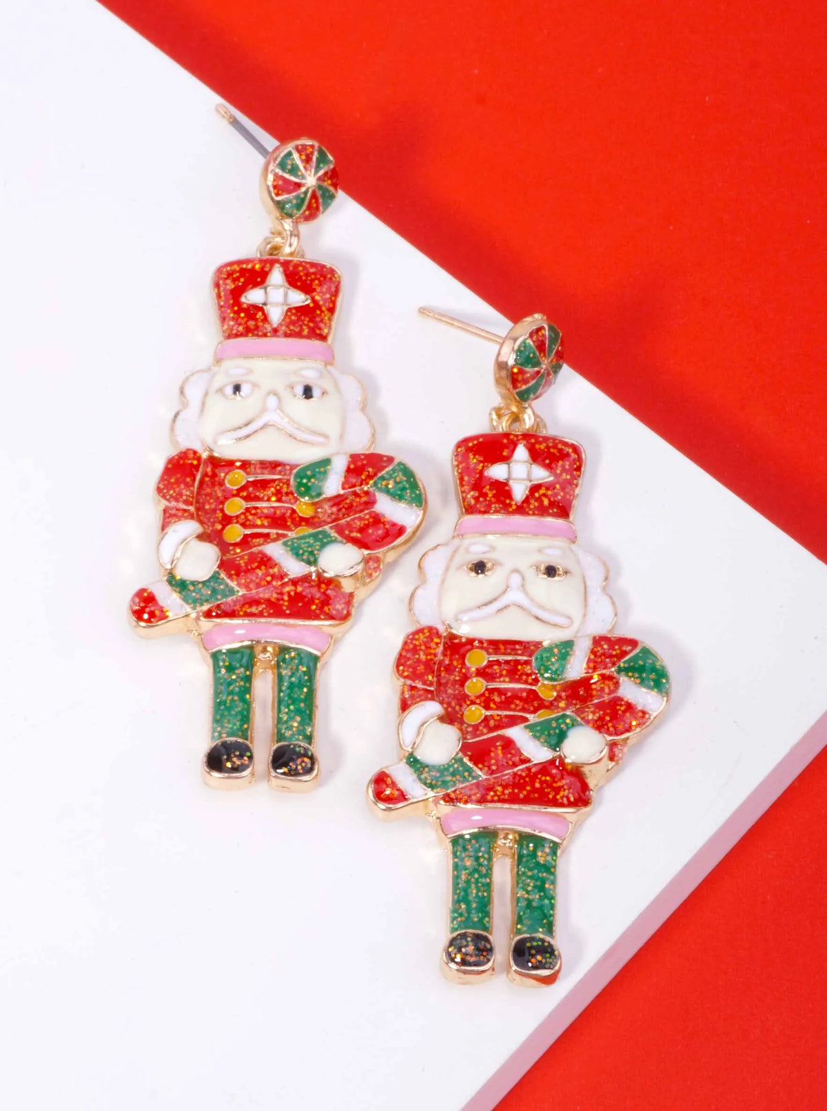 Enameled Nutcracker Post Back Drop Earrings