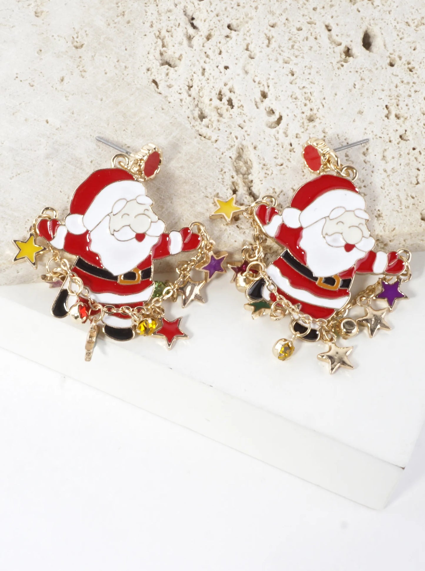 Enameled Santa Draping Chain Dangle Earrings