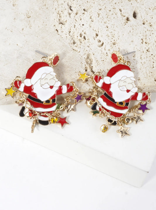 Enameled Santa Draping Chain Dangle Earrings