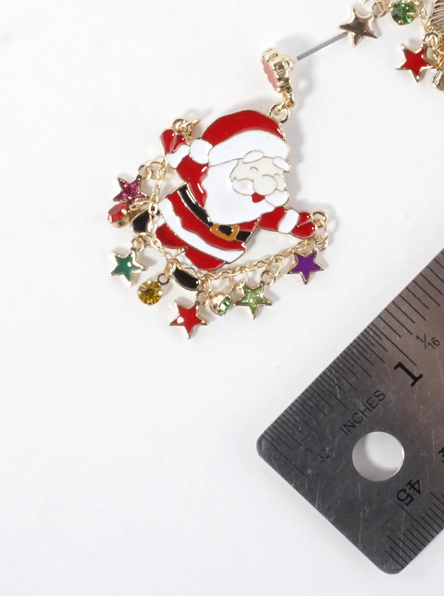 Enameled Santa Draping Chain Dangle Earrings