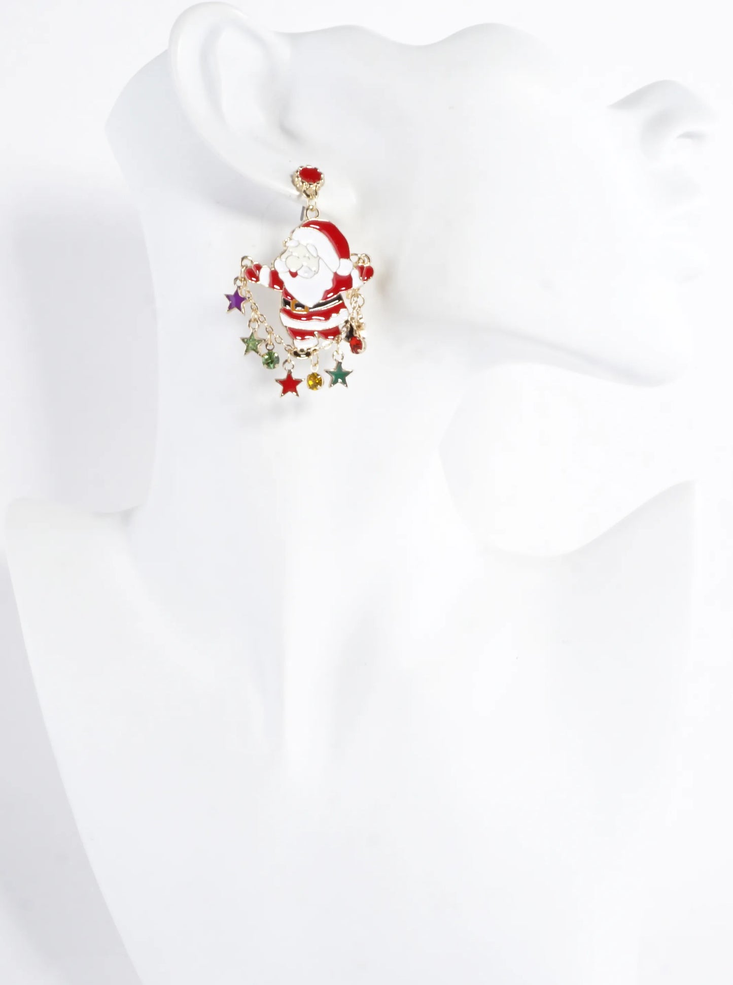 Enameled Santa Draping Chain Dangle Earrings