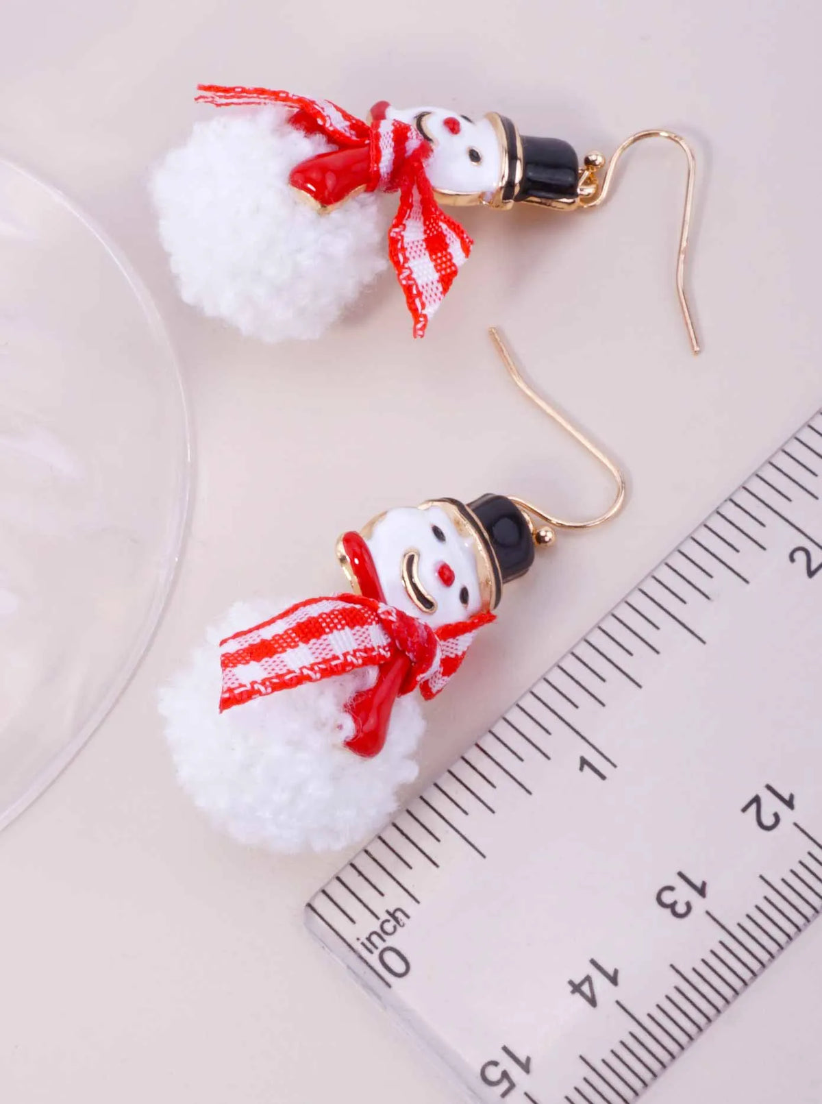 Enameled Snowman Gingham Scarf Drop Hook Earrings