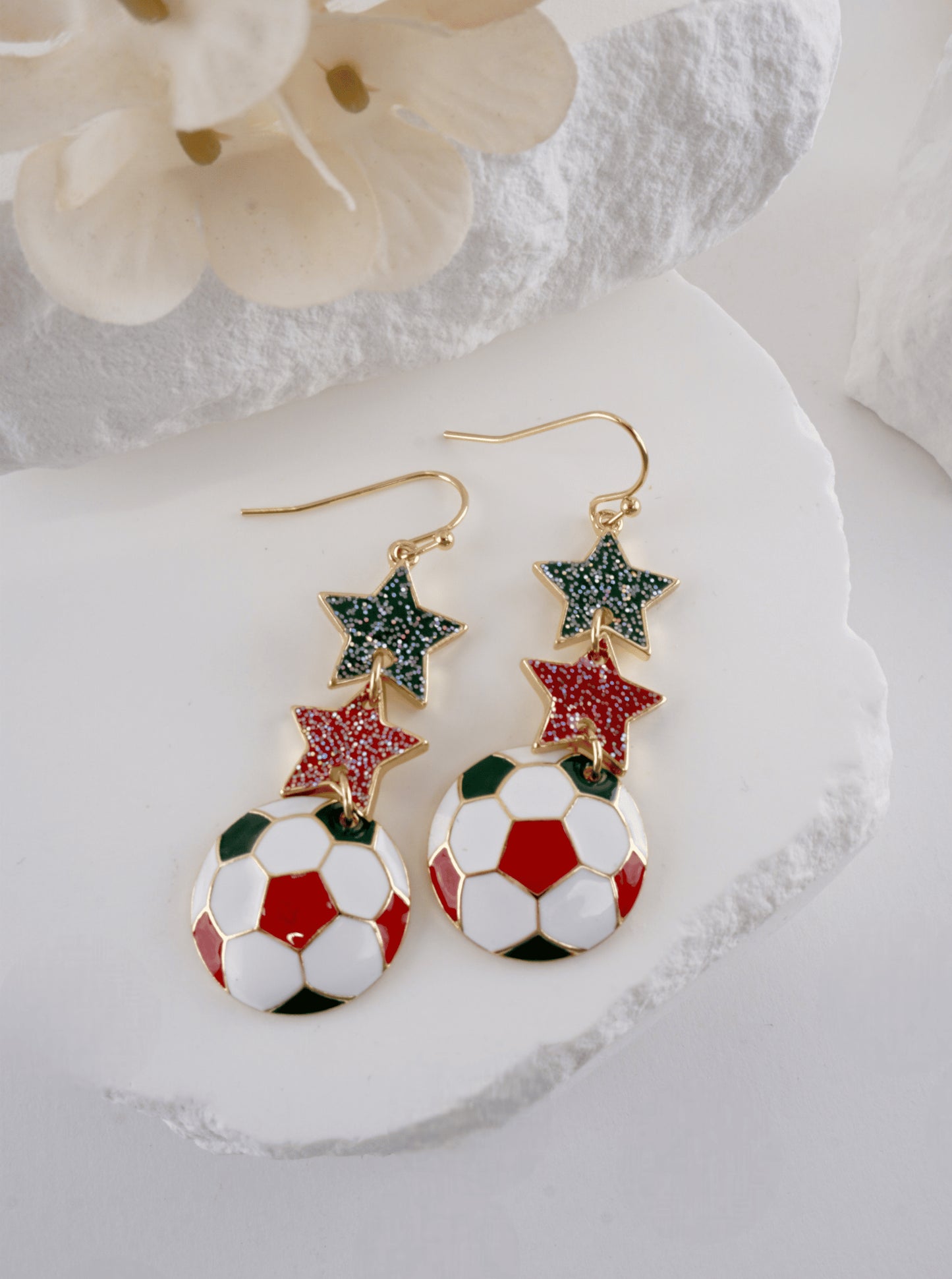 Enameled Star Sports Dangle Earrings