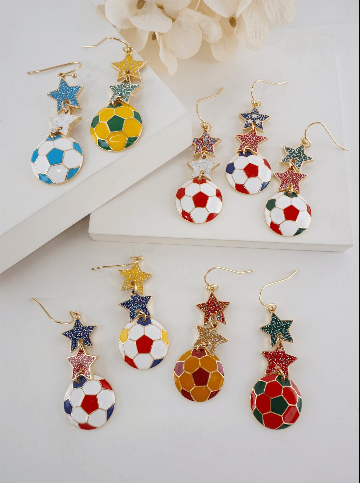 Enameled Star Sports Dangle Earrings