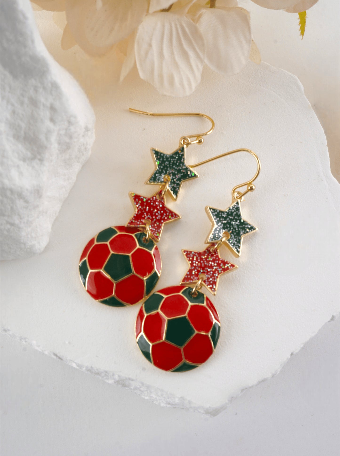 Enameled Star Sports Dangle Earrings