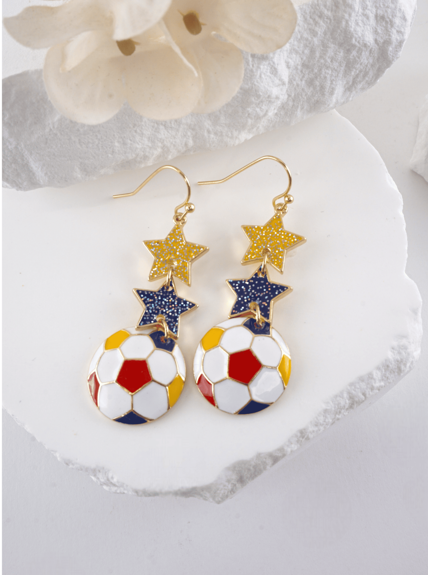 Enameled Star Sports Dangle Earrings