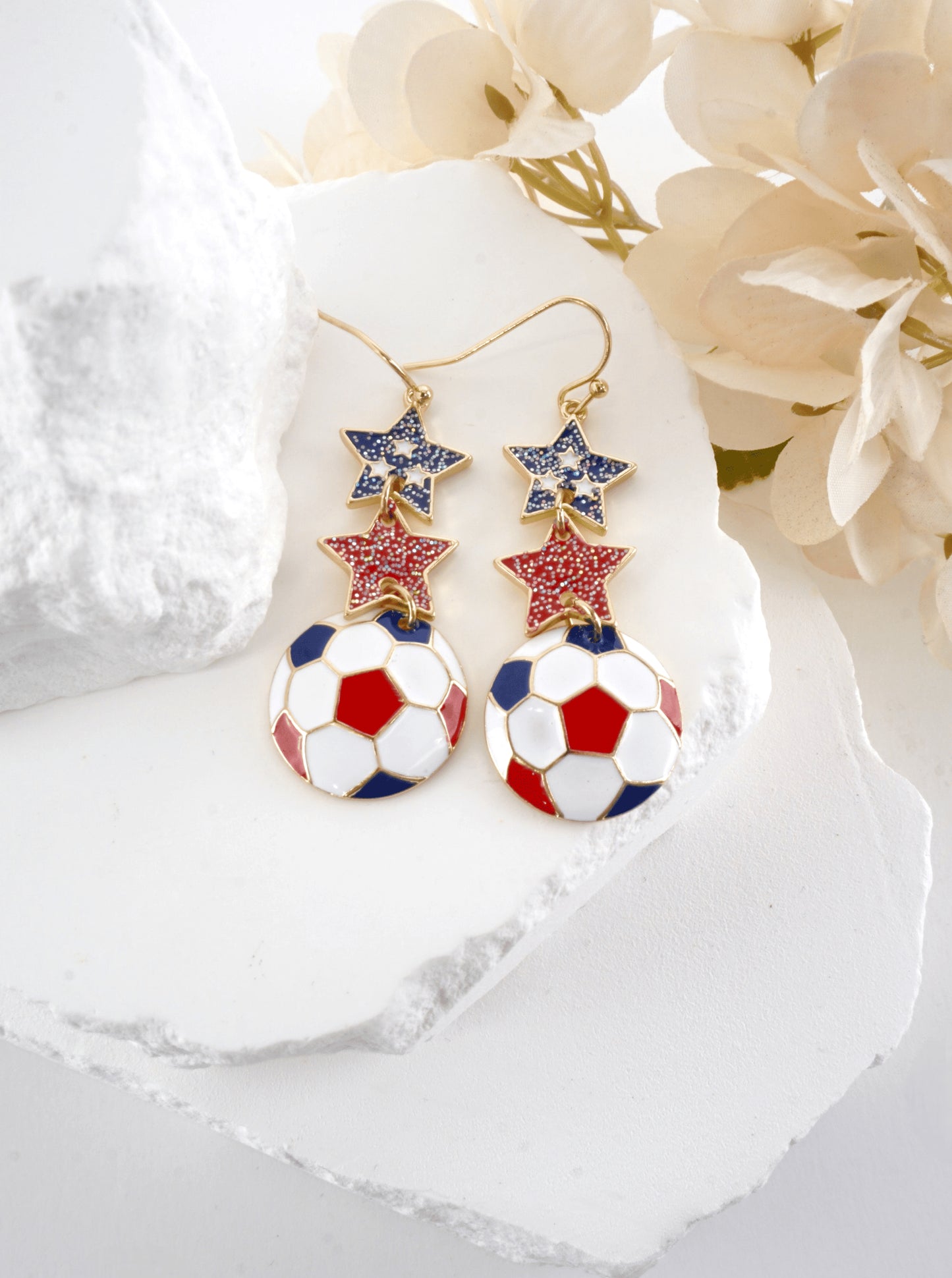 Enameled Star Sports Dangle Earrings