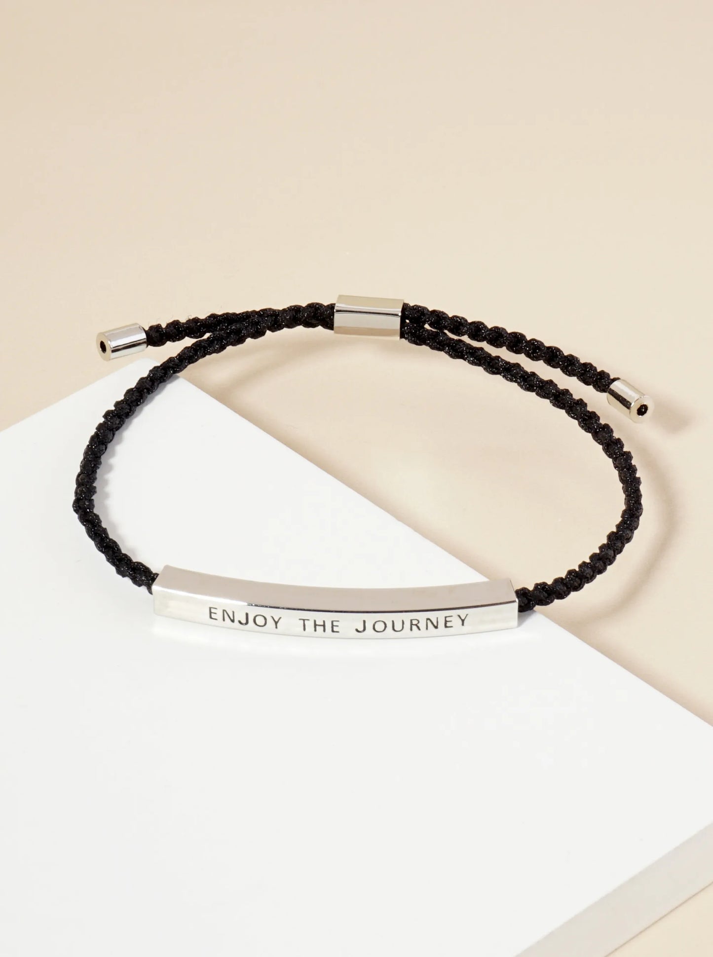 Enjoy The Journey Engraved 18K Gold Dipped Curved Brass Tube Bar Adjustable Pull Tie Bracelet
