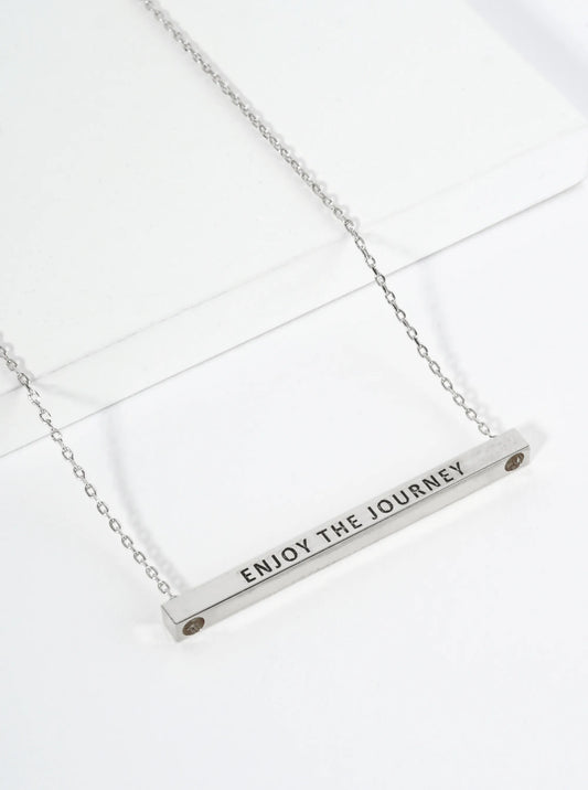 Enjoy The Journey Engraved 18K Gold Dipped Horizontal Brass Bar Pendant Inspirational Necklace