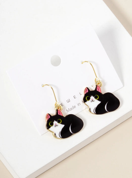 Epoxy Cat Loafing Dangle Drop Earrings
