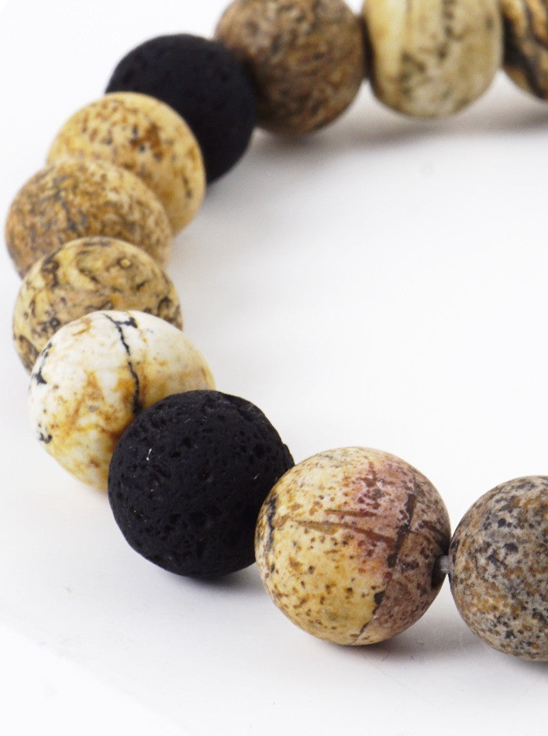 Essential Oil Diffuser Lava Stone Semi Precious Stone Stretch Bracelet