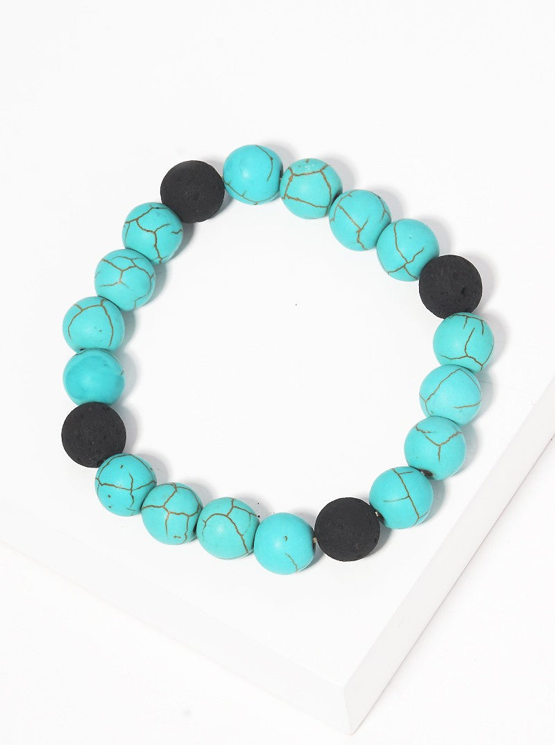 Essential Oil Diffuser Lava Stone Semi Precious Stone Stretch Bracelet