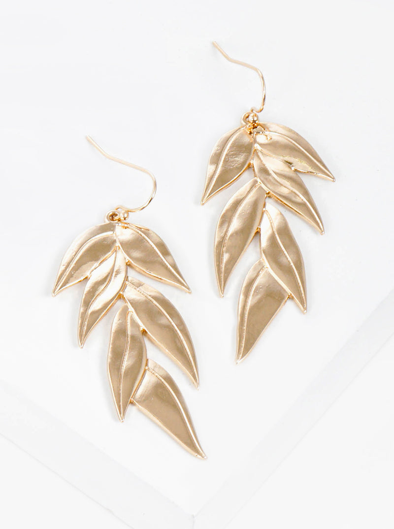 Eucalyptus Leaves Metal Dangle Drop Earrings