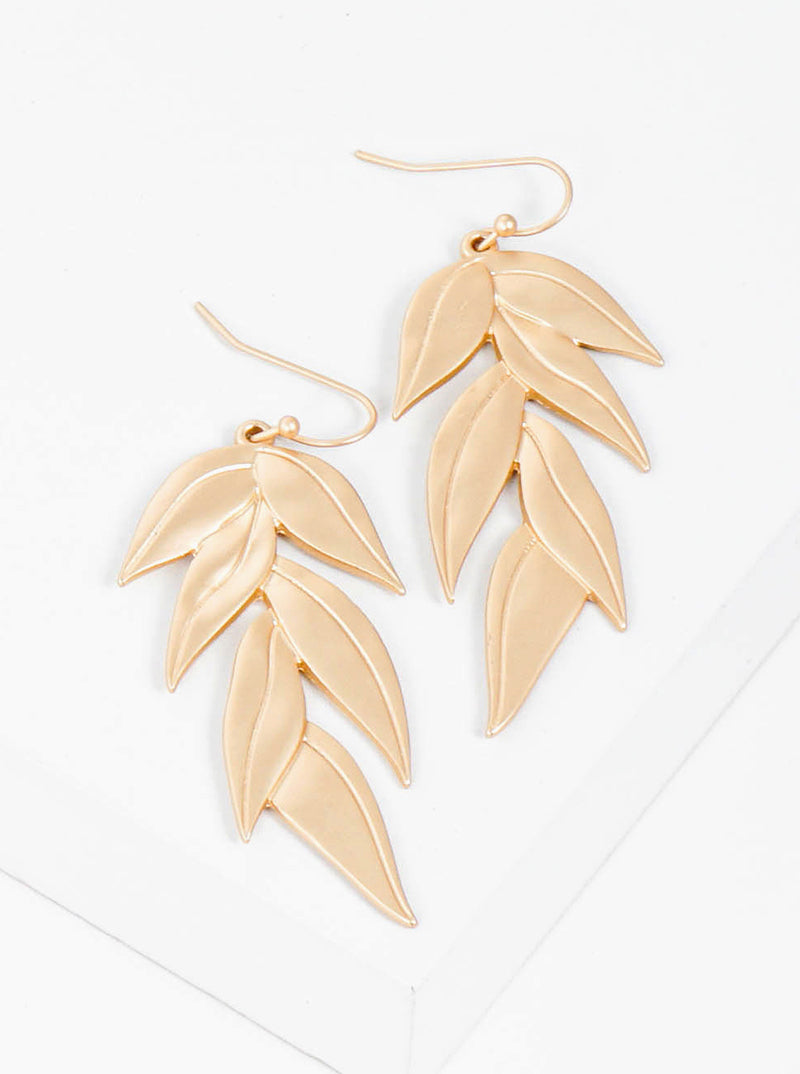 Eucalyptus Leaves Metal Dangle Drop Earrings