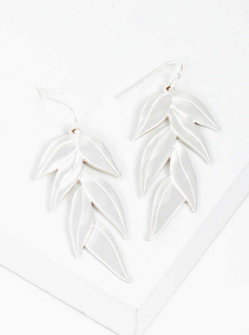 Eucalyptus Leaves Metal Dangle Drop Earrings