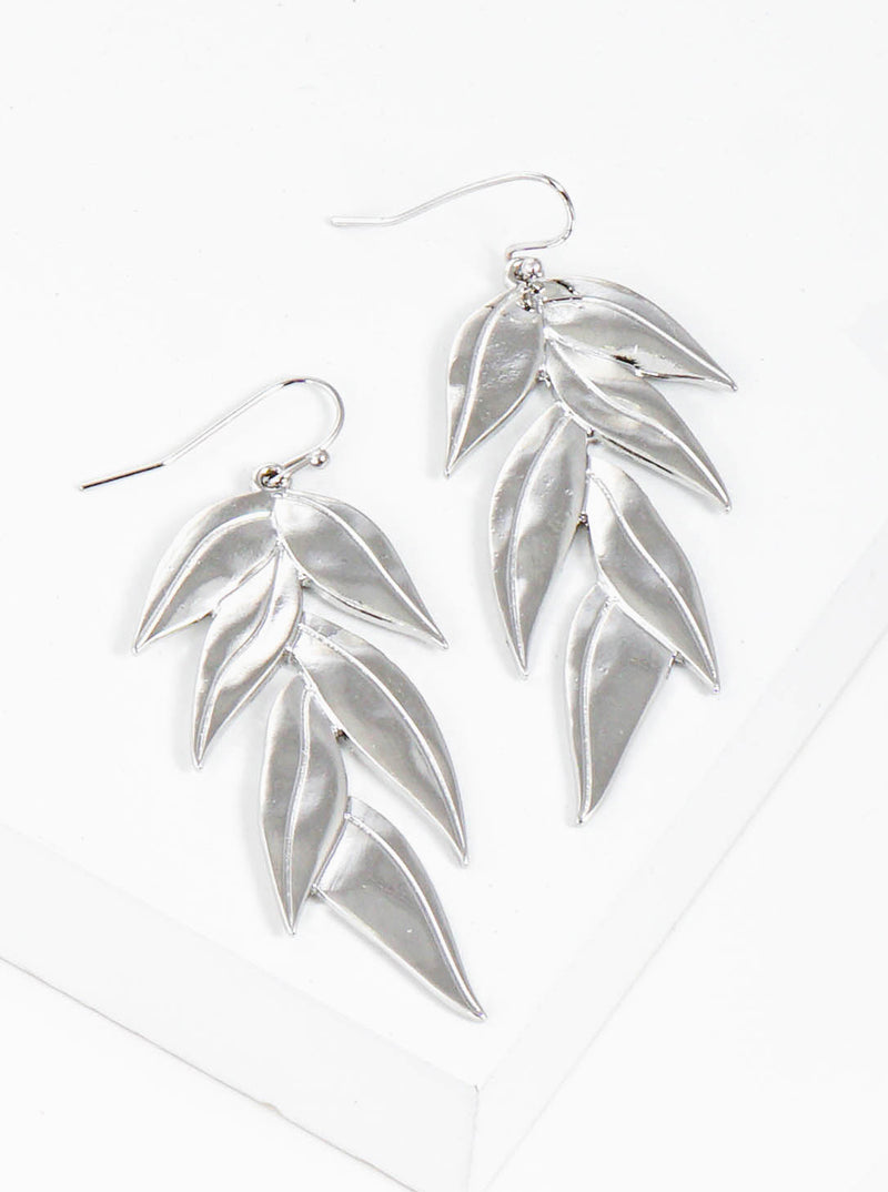 Eucalyptus Leaves Metal Dangle Drop Earrings