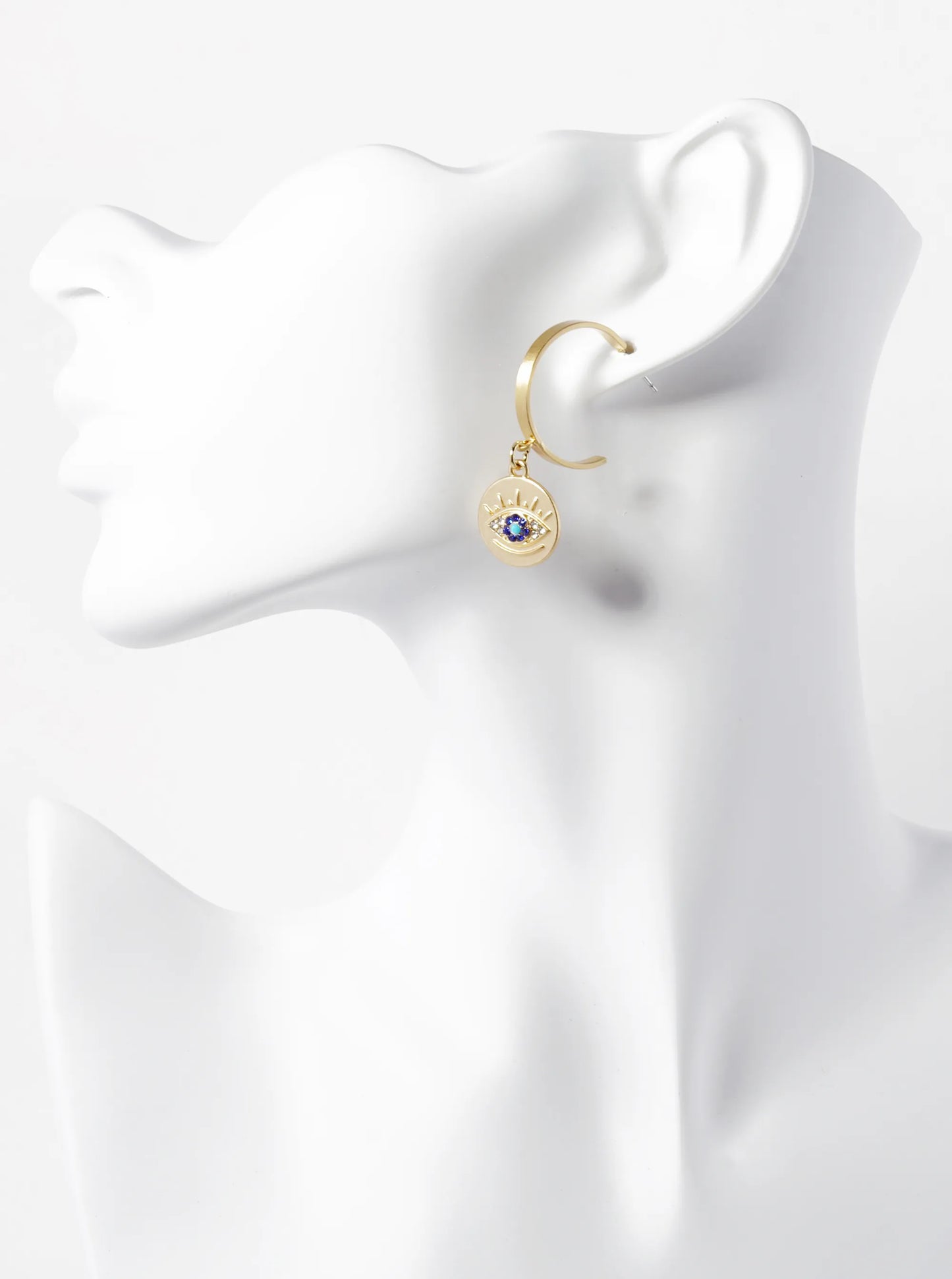 Evil Eye Disc Drop 20mm Open Hoop Earrings