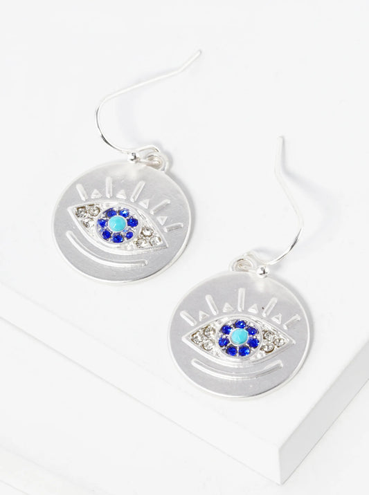 Evil Eye Disc Drop Dangle Earrings