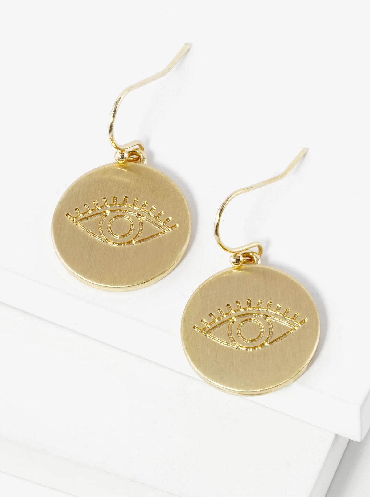 Evil Eye Engraved Disc Drop Dangle Earrings