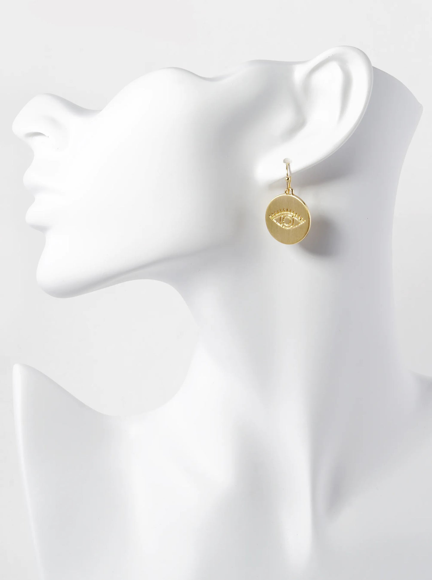 Evil Eye Engraved Disc Drop Dangle Earrings