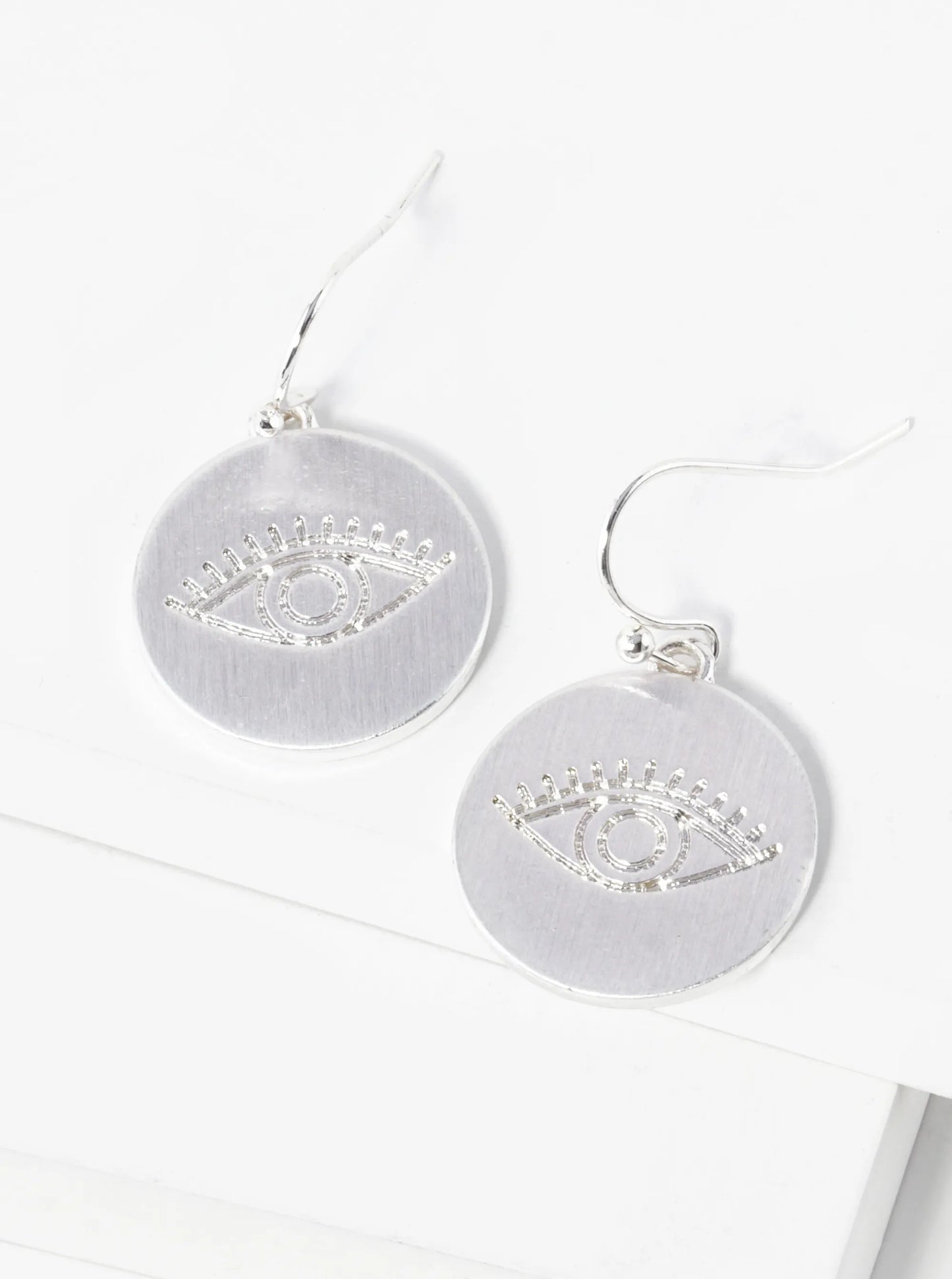 Evil Eye Engraved Disc Drop Dangle Earrings