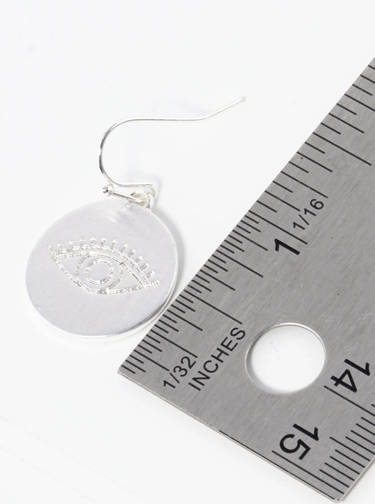 Evil Eye Engraved Disc Drop Dangle Earrings