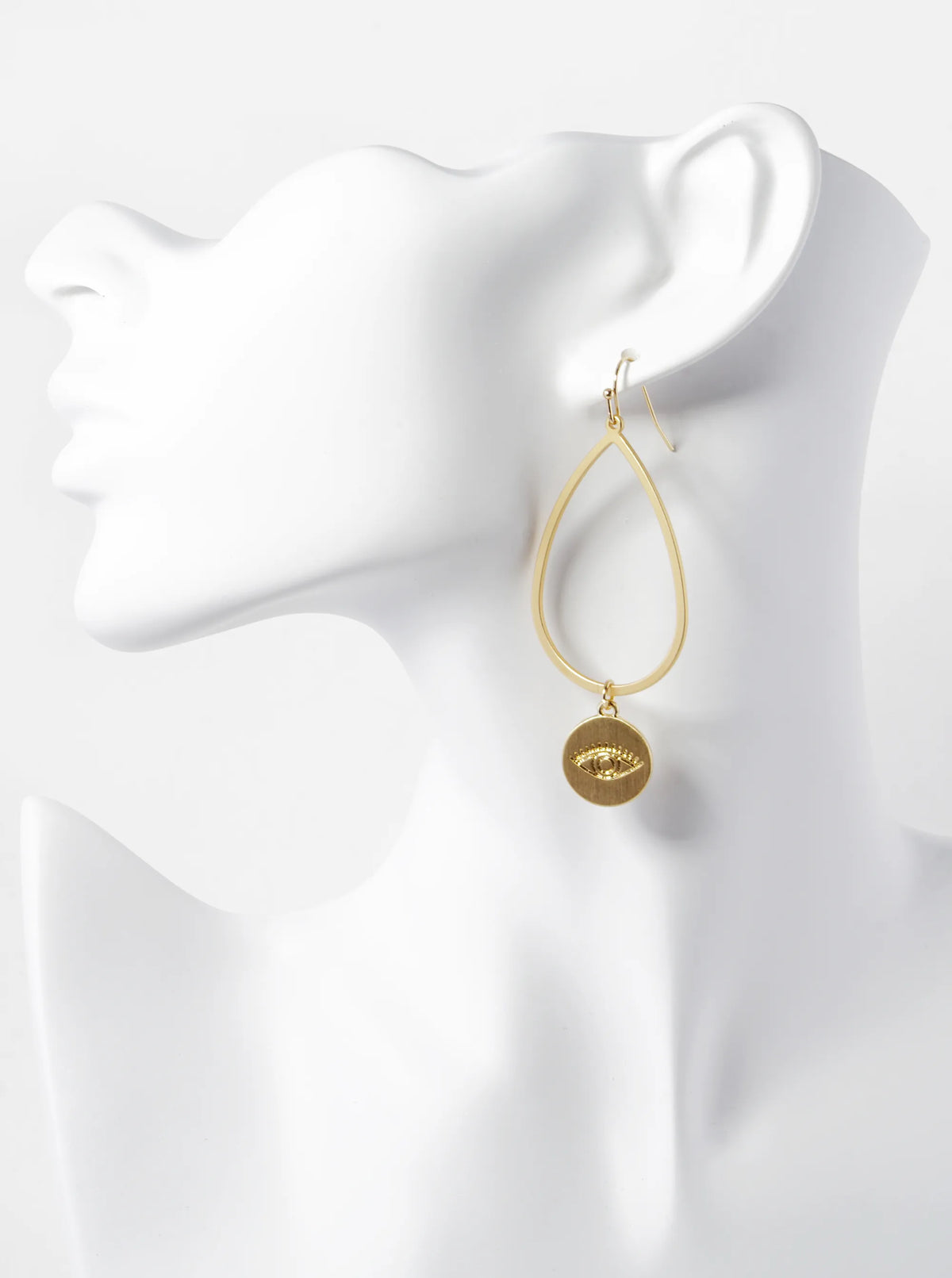 Evil Eye Engraved Disc Drop Teardrop Dangle Earrings