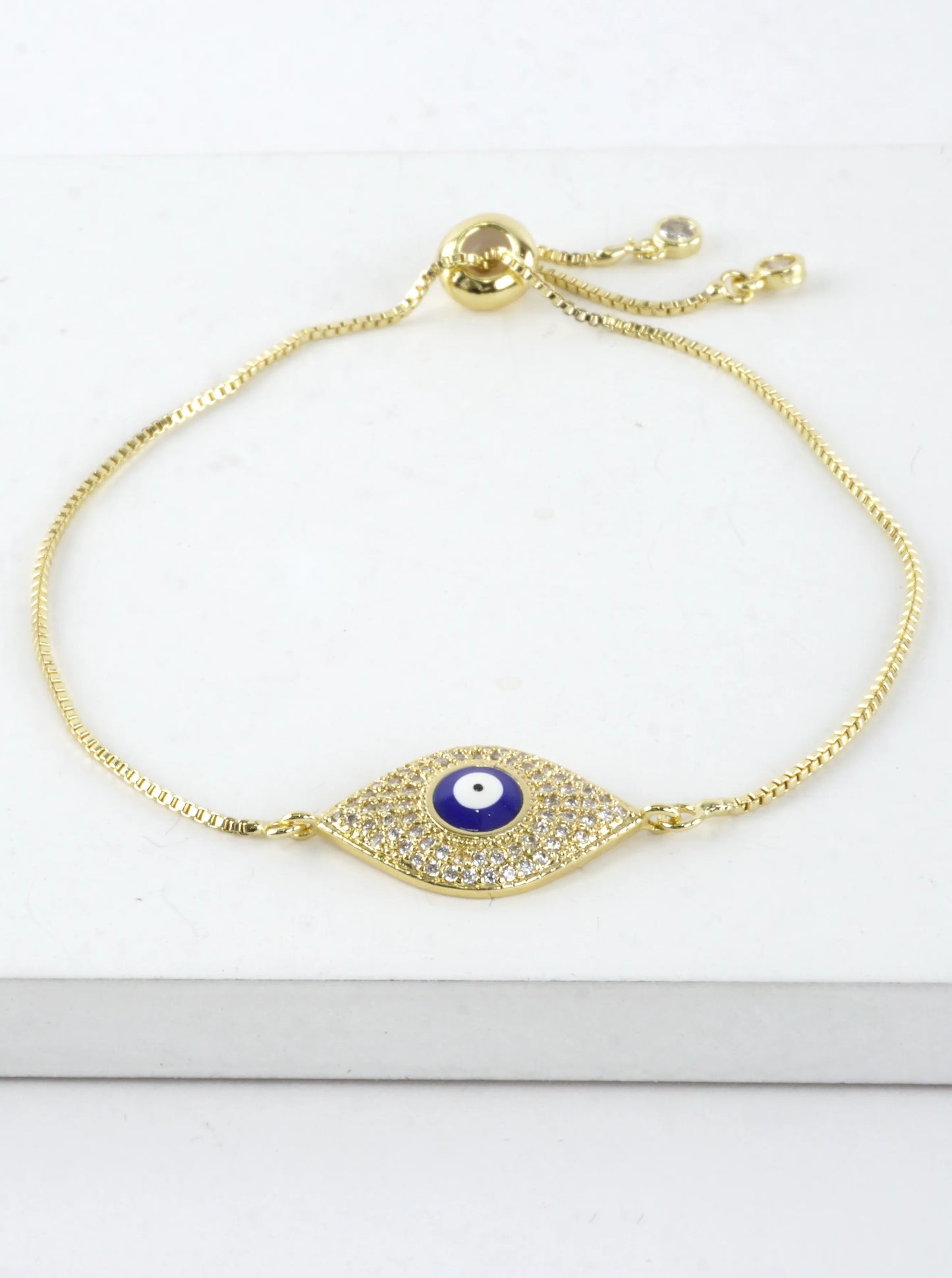 Evil Eye Stainless Steel CZ Pull Tie Bracelet