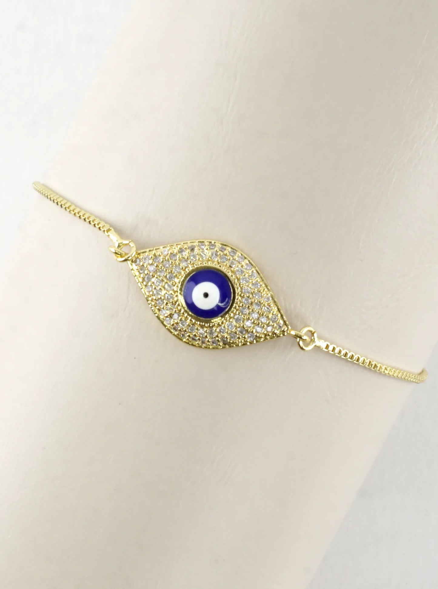 Evil Eye Stainless Steel CZ Pull Tie Bracelet