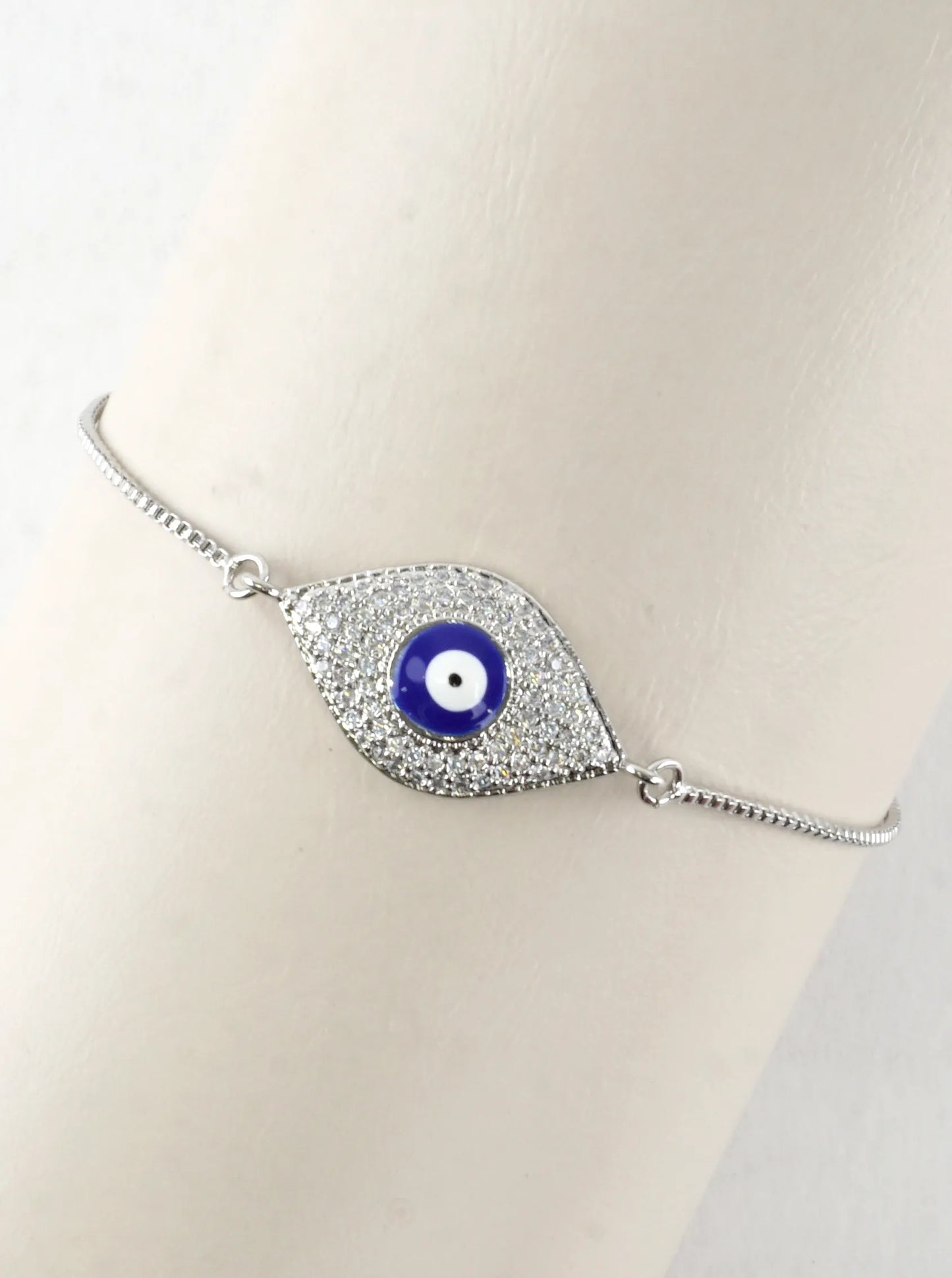 Evil Eye Stainless Steel CZ Pull Tie Bracelet