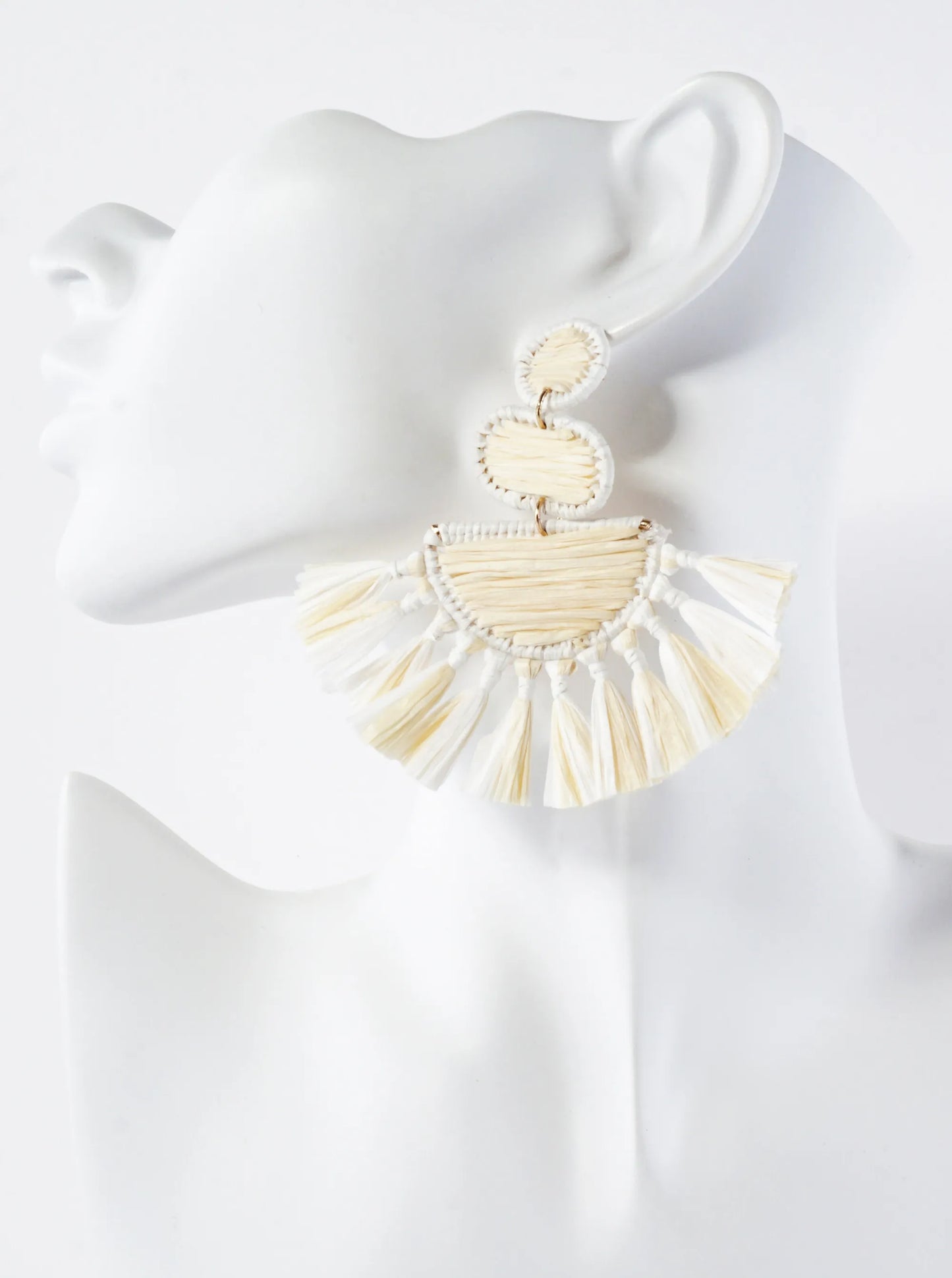 Exaggerated Raffia Fringe Fan Tassel Drop Geometric Statement Earrings