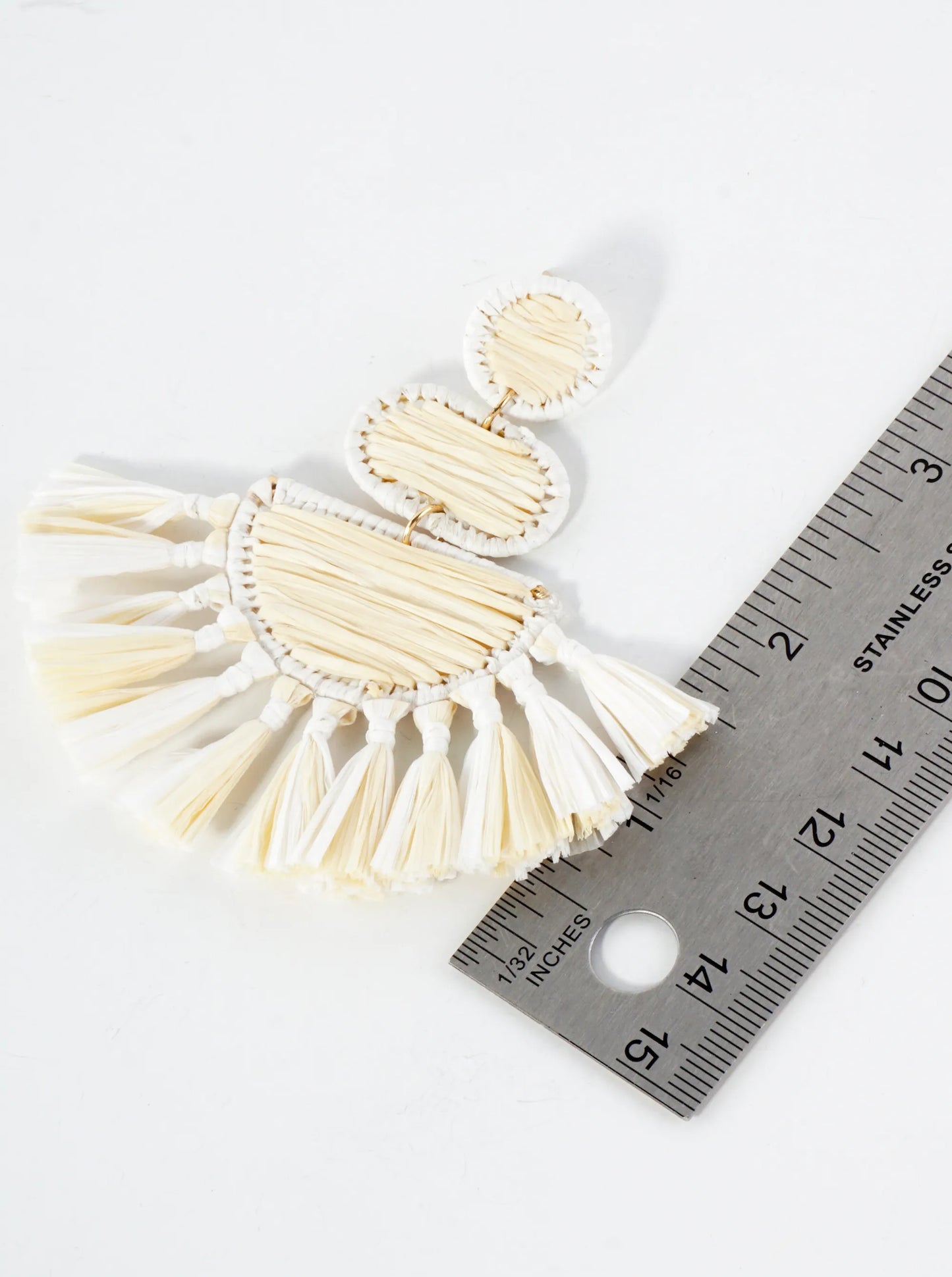 Exaggerated Raffia Fringe Fan Tassel Drop Geometric Statement Earrings