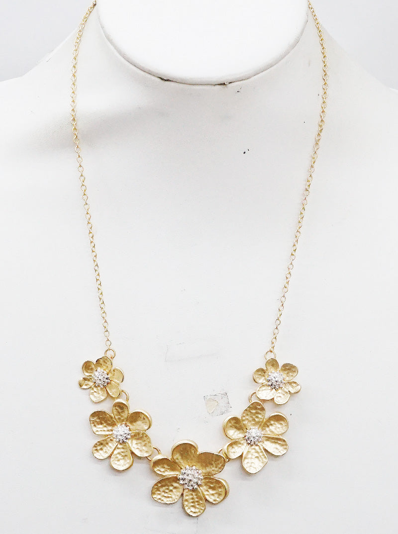 FLORAL FLOWER TWO TONES METAL BIB NECKLACE