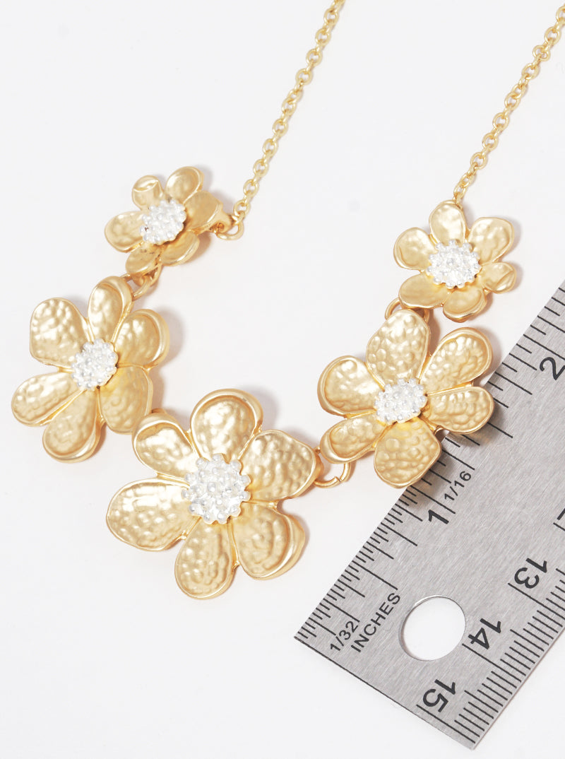 FLORAL FLOWER TWO TONES METAL BIB NECKLACE