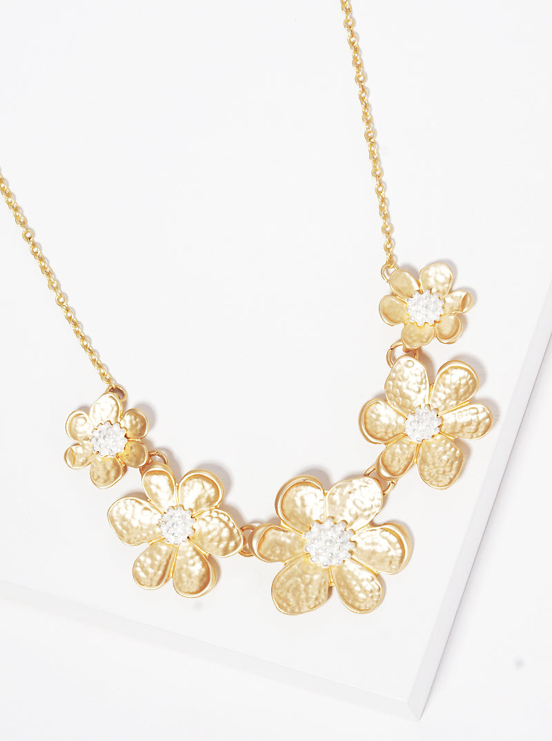 FLORAL FLOWER TWO TONES METAL BIB NECKLACE