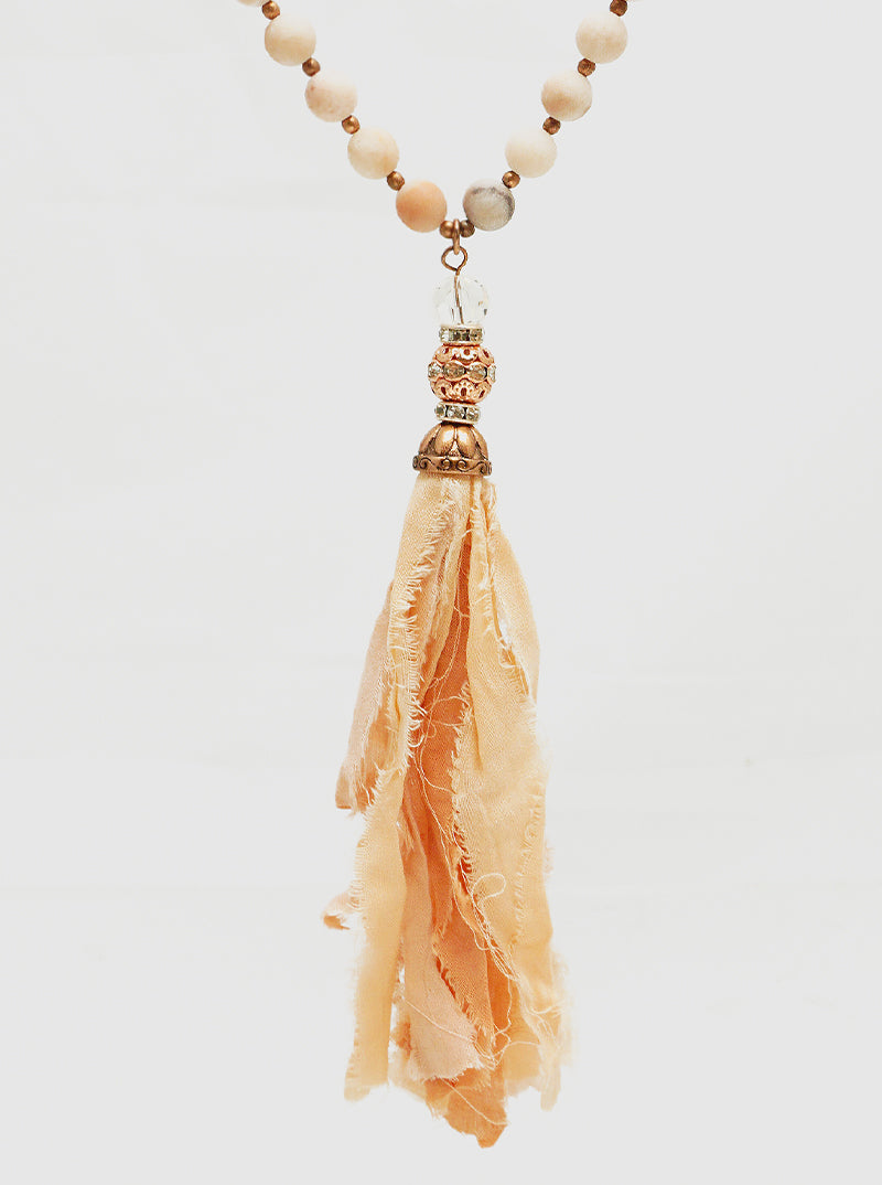 Fabric Tassel Pendant Semi-precious Stone Long Necklace
