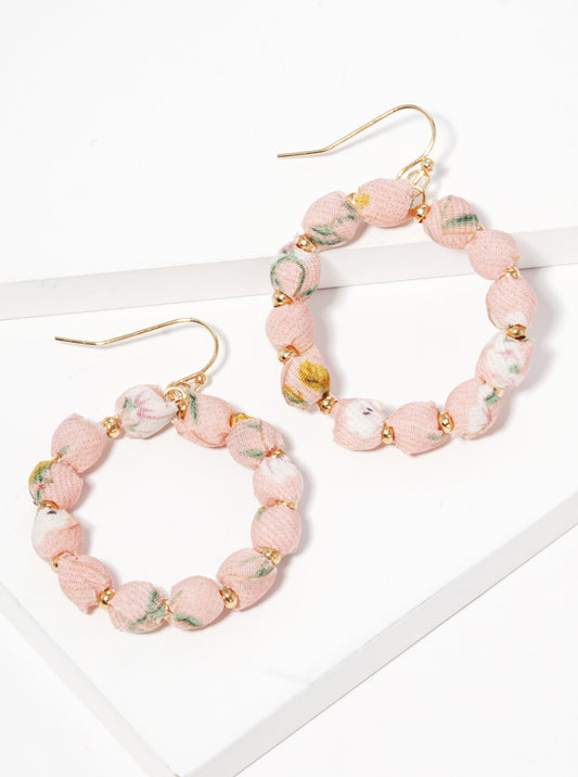 Fabric Wrapped Bead Circle Dangle Drop Earrings