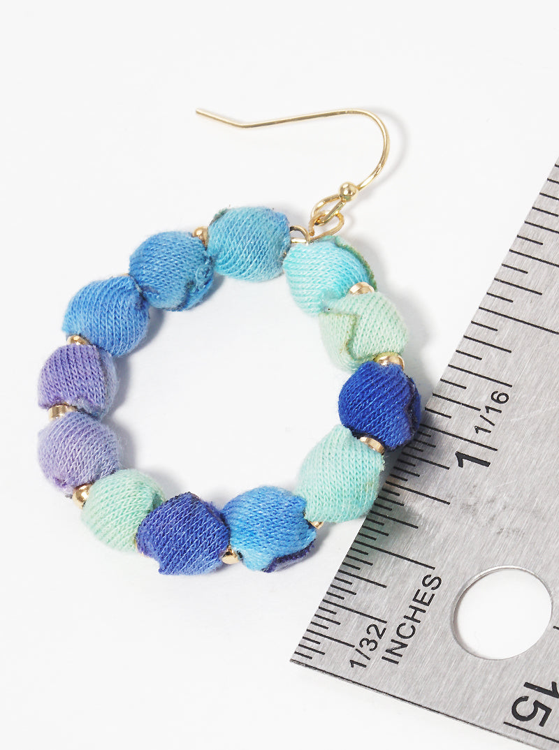 Fabric Wrapped Bead Circle Dangle Drop Earrings