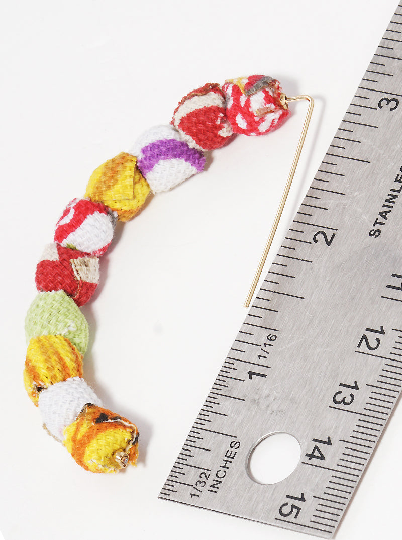 Fabric Wrapped Bead Hooked On Wire Hoop Earrings