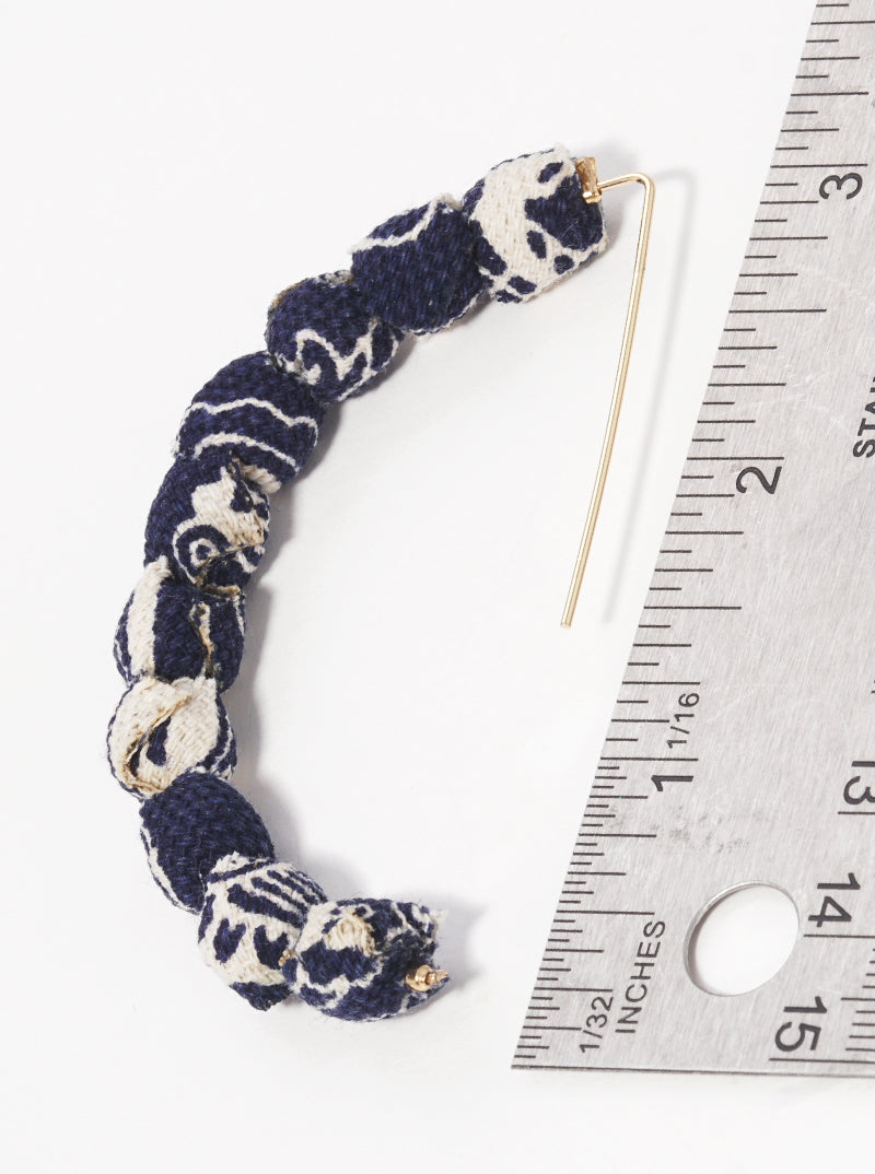 Fabric Wrapped Bead Hooked On Wire Hoop Earrings