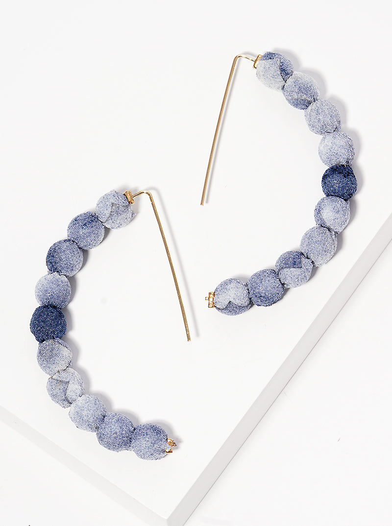 Fabric Wrapped Bead Hooked On Wire Hoop Earrings