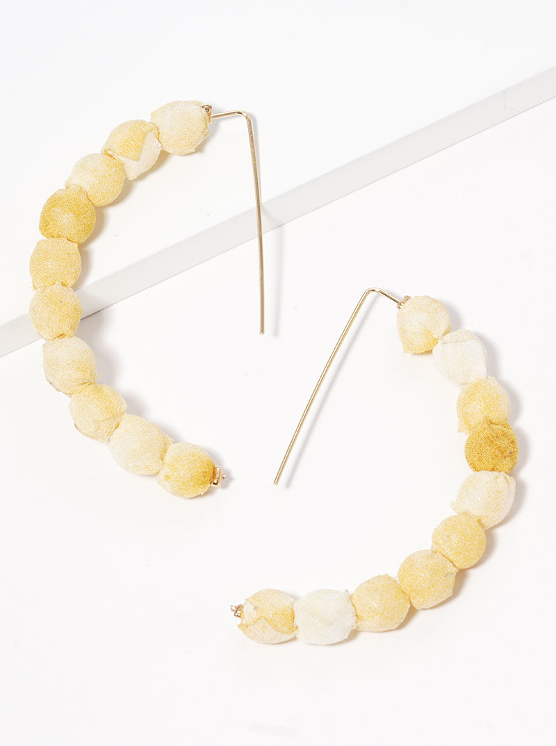 Fabric Wrapped Bead Hooked On Wire Hoop Earrings