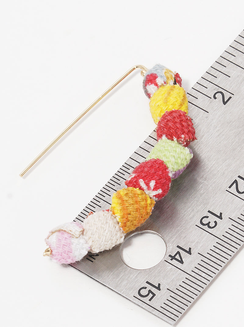 Fabric Wrapped Bead Hooked On Wire Hoop Earrings
